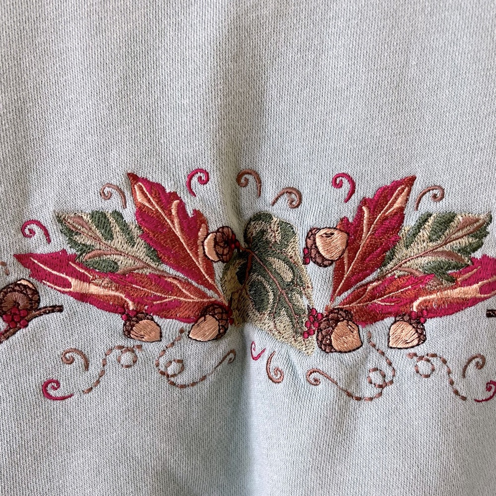 Embroidered sweatshirt vintage leaves nature 90s M L - Picture 3 of 6